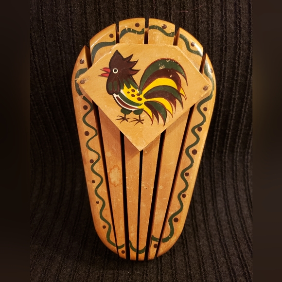 Vintage Handpainted Wall Hanging Rooster Wooden Knife Block - Picture 2 of 10